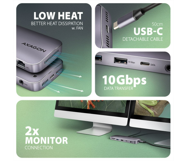 Axagon USB 12 in1 10Gbps, 3x USB-A, USB-C, HDMI, DP, RJ-45, M. - 1185557 - zdjęcie 10